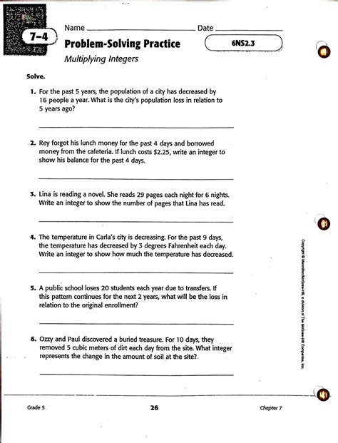 multiplying and dividing integers worksheet word problems